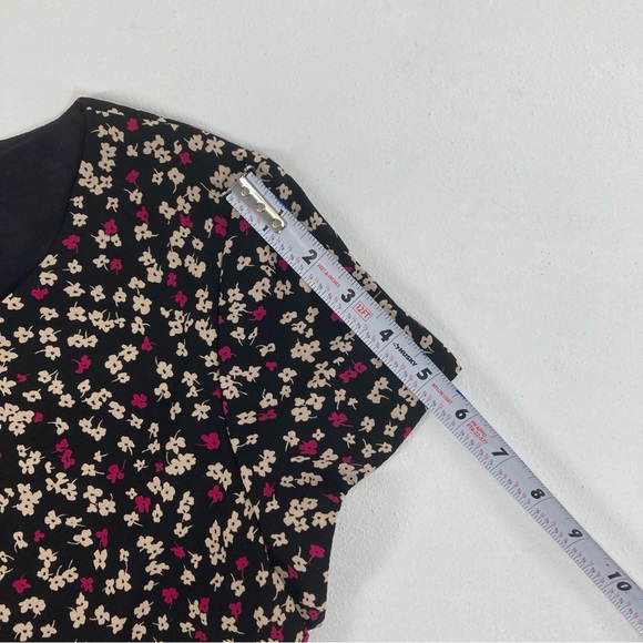 Jones New York Midi Dress Size 12 Women Black Floral Short Sleeve V Neck Pull On - Picture 10 of 16